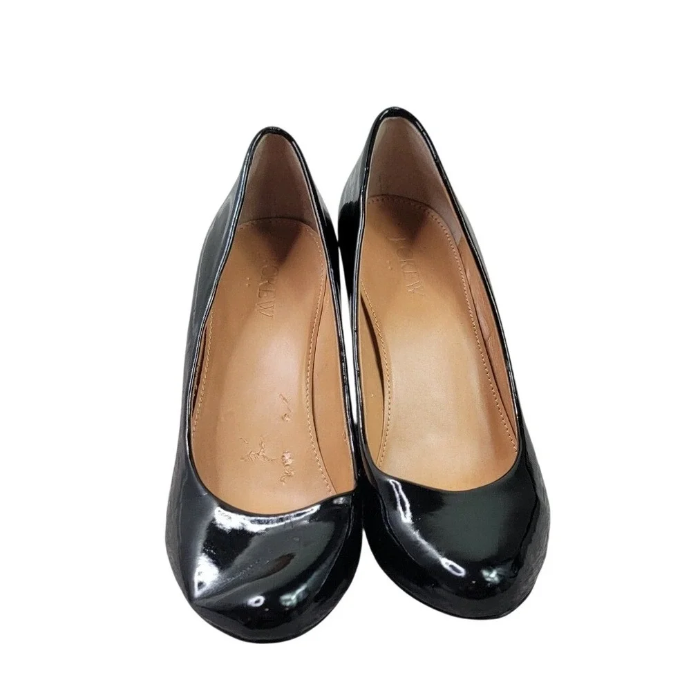 J.Crew Womens Black Patent Leather Wedge Pumps Round Toe Size 7 Professional